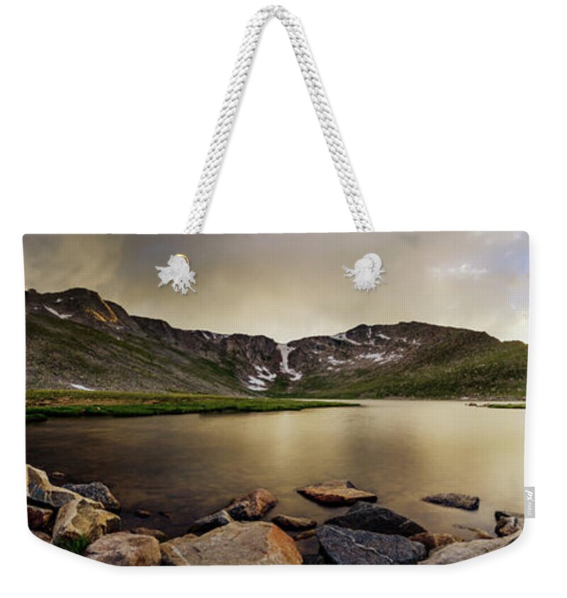 American West Weekender Tote Bag featuring the photograph Mt. Evans Summit Lake by Chris Bordeleau