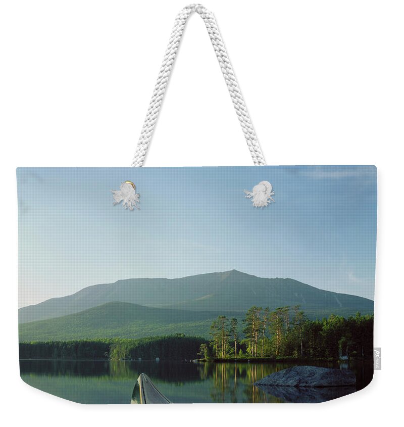 Canoe Weekender Tote Bag featuring the photograph Canoe, Mt Katahdin, Baxter State Park by Kevin Shields