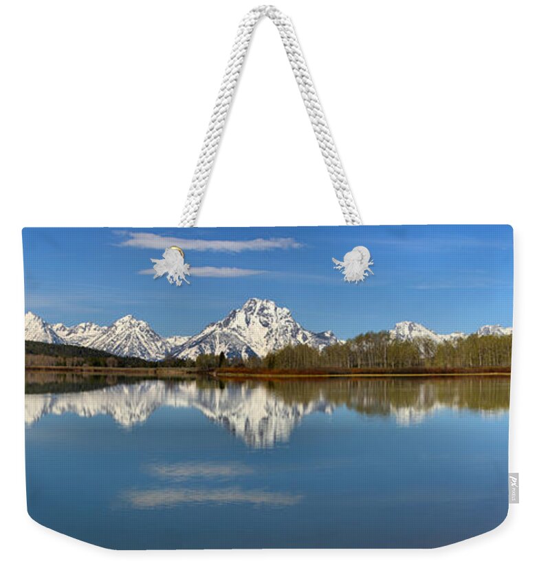Oxbow Weekender Tote Bag featuring the photograph Mt. MOran Reflections At Oxbow by Adam Jewell