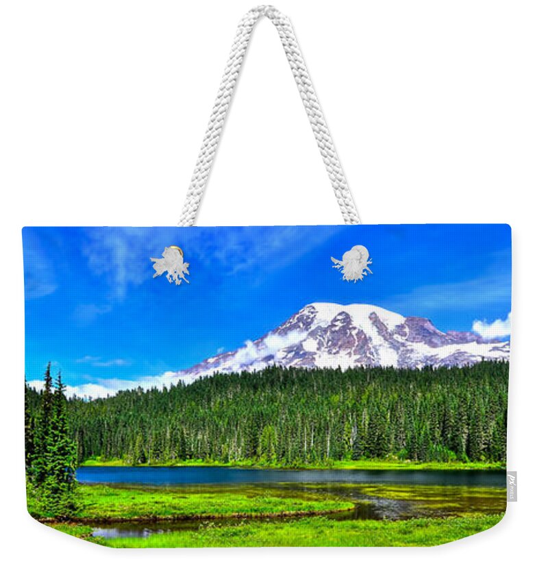Mt. Rainier National Park Weekender Tote Bag featuring the photograph Mt. Rainier from Reflection Lakes by Don Mercer