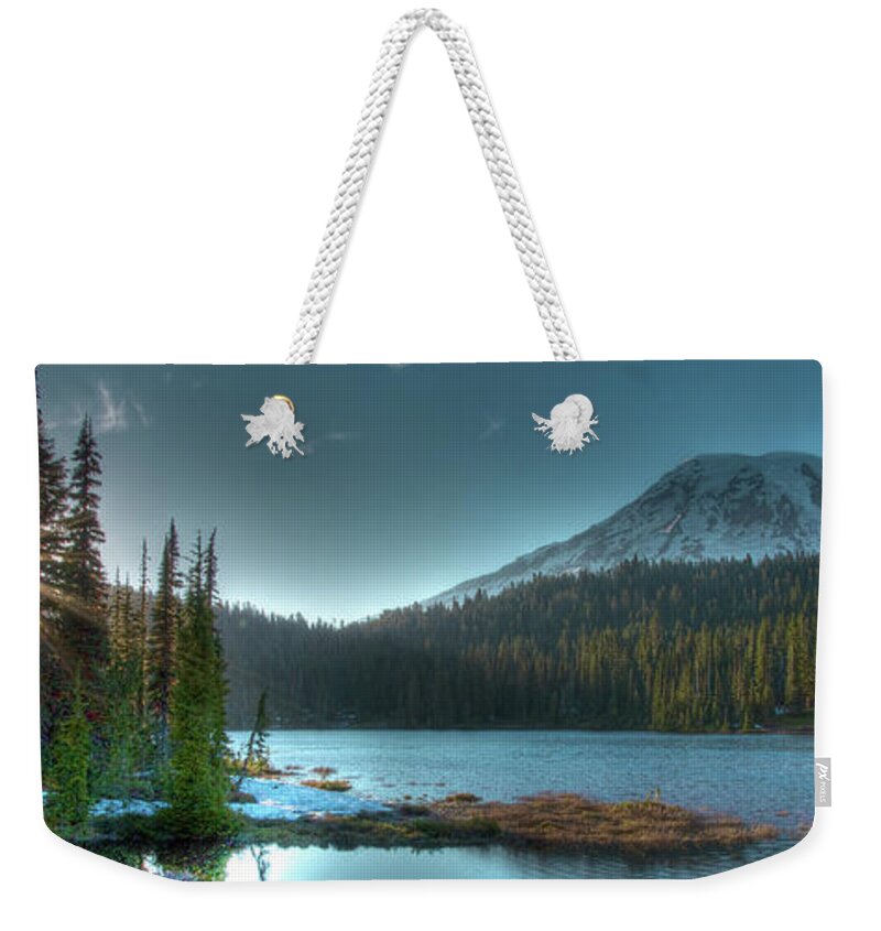 Mount Rainier Weekender Tote Bag featuring the photograph Mt. Rainier Sunrise by Dillon Kalkhurst
