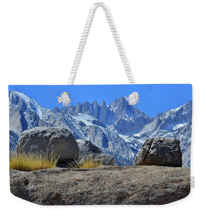 Alabama Hills Weekender Tote Bag featuring the photograph Mt. Whitney - Highest Point in the Lower 48 States by Ray Mathis