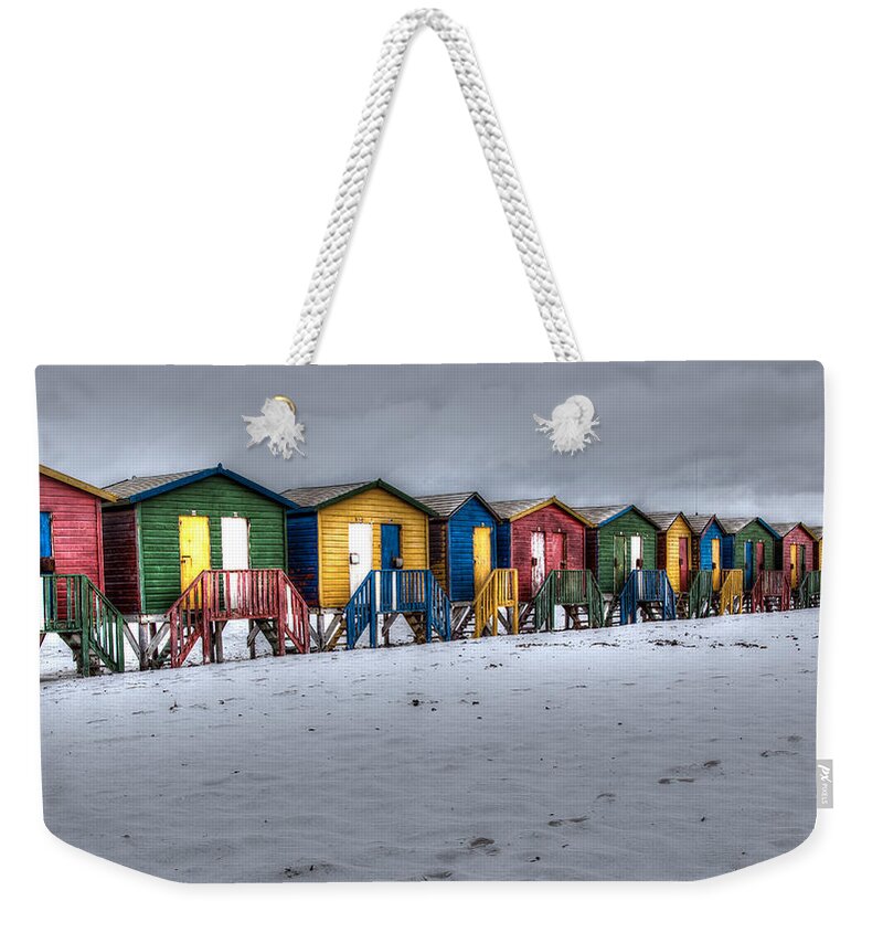 Beach Weekender Tote Bag featuring the photograph Muizenberg beach huts 1 by Claudio Maioli
