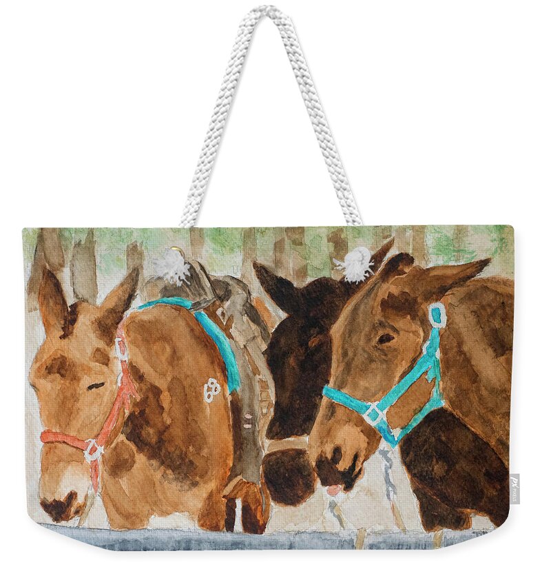 Mules Weekender Tote Bag featuring the painting Mules of Yosemite by Jackie MacNair