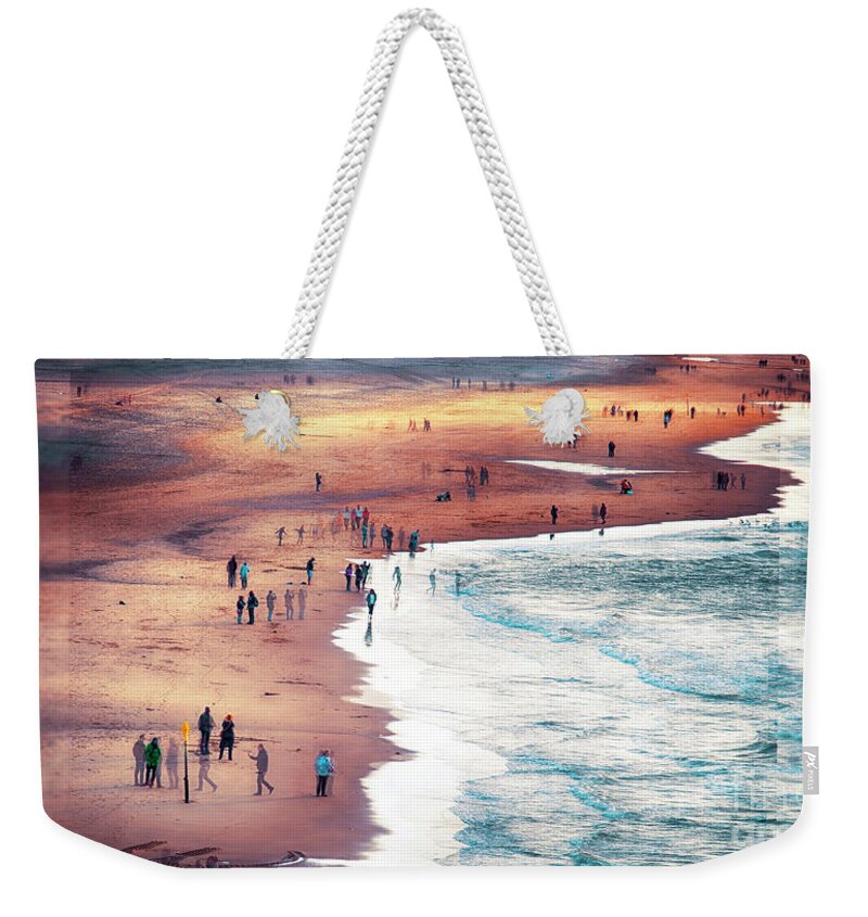 Seacoast Weekender Tote Bag featuring the photograph multiple exposure of people on North sea beach by Ariadna De Raadt