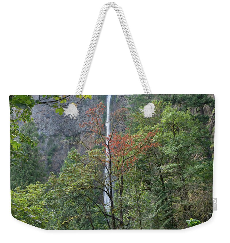 Wingsdomain Weekender Tote Bag featuring the photograph Multnomah Falls in the Columbia River Gorge in Oregon DSC6529 by Wingsdomain Art and Photography