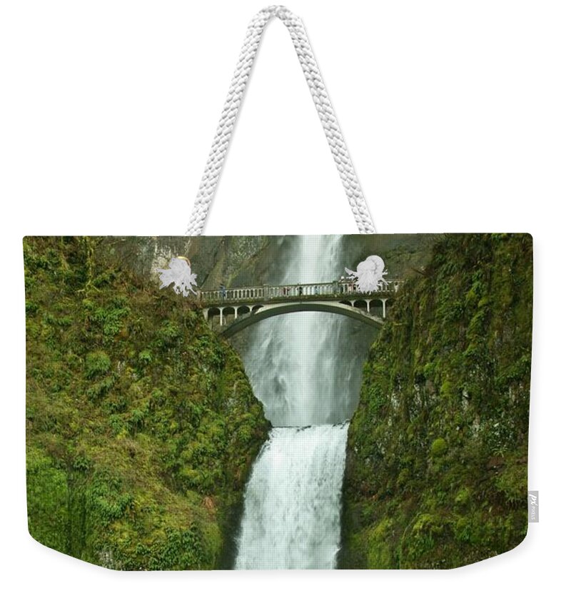 Landscape Weekender Tote Bag featuring the photograph Multnomah falls by Sheila Ping