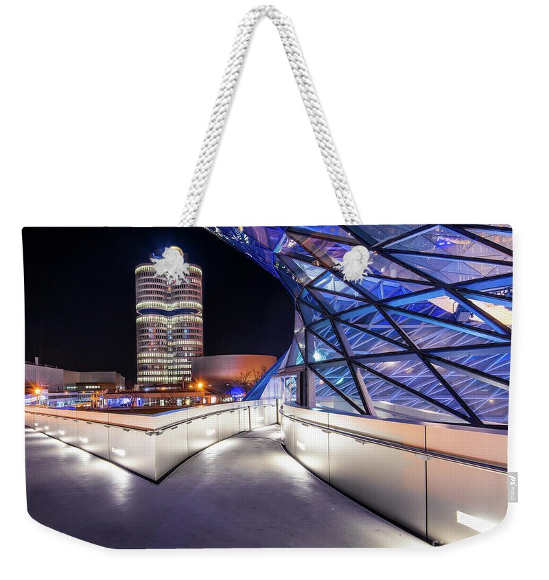 Bmw Weekender Tote Bag featuring the pyrography Munich - BWM modern and futuristic by Hannes Cmarits