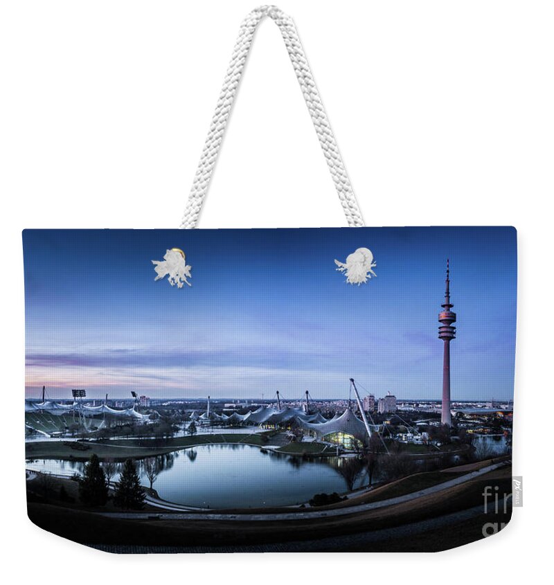 2x1 Weekender Tote Bag featuring the photograph Munich - watching the sunset at the Olympiapark by Hannes Cmarits
