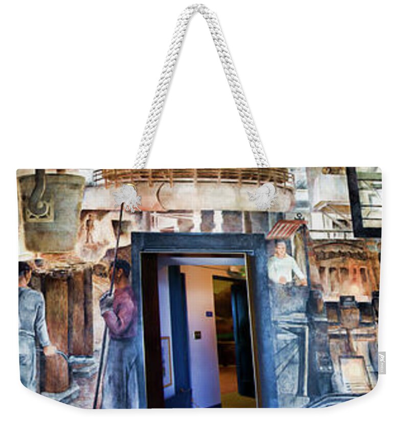 San Francisco Weekender Tote Bag featuring the photograph Mural Coit Tower Interior Panorama by Chuck Kuhn