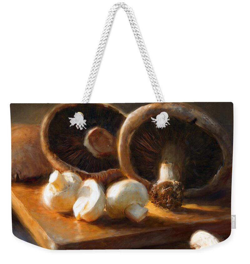 Mushrooms Weekender Tote Bag featuring the painting Mushrooms by Robert Papp