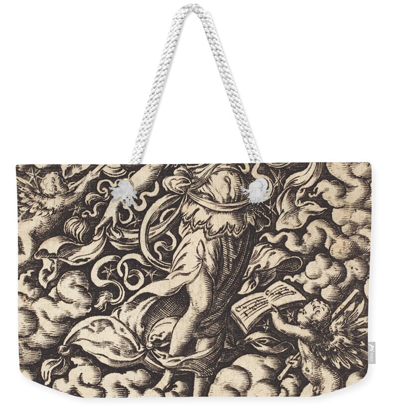Arts Weekender Tote Bag featuring the drawing Musica by Virgil Solis or Virgilius Solis