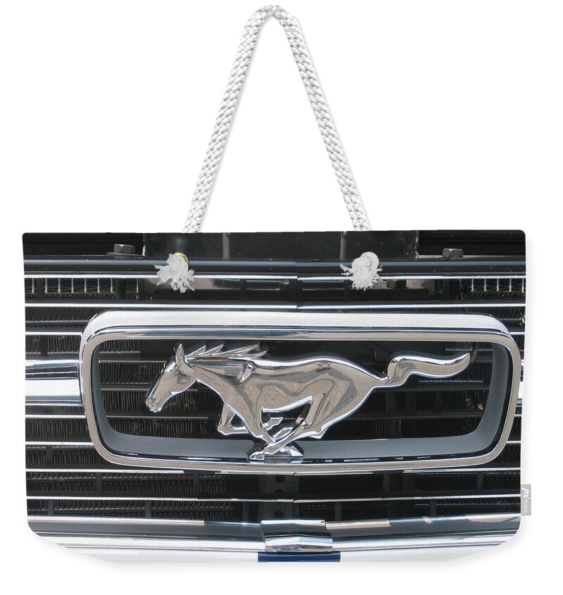 Car Weekender Tote Bag featuring the photograph Mustang Grill by Ira Marcus