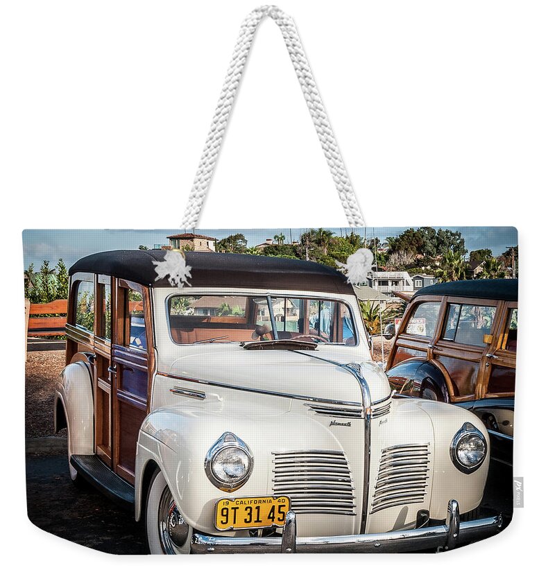 American Weekender Tote Bag featuring the photograph My '40 Cream White Woodie by David Levin