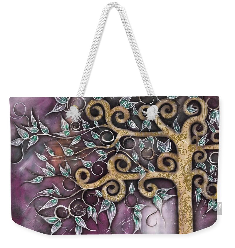 Whimsical Weekender Tote Bag featuring the painting My Aurora by Abril Andrade