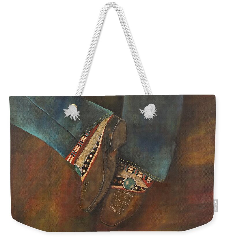 Boho Weekender Tote Bag featuring the painting My Boho Boots by Deborha Kerr