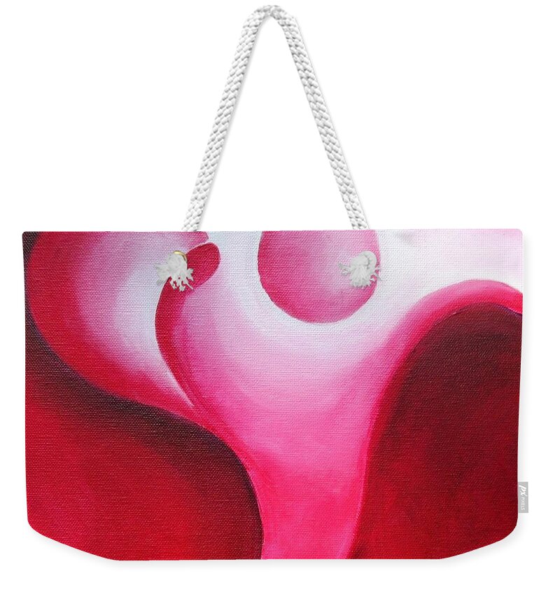 Red Weekender Tote Bag featuring the painting My Father Taught Me.. I am not alone by Jennifer Hannigan-Green