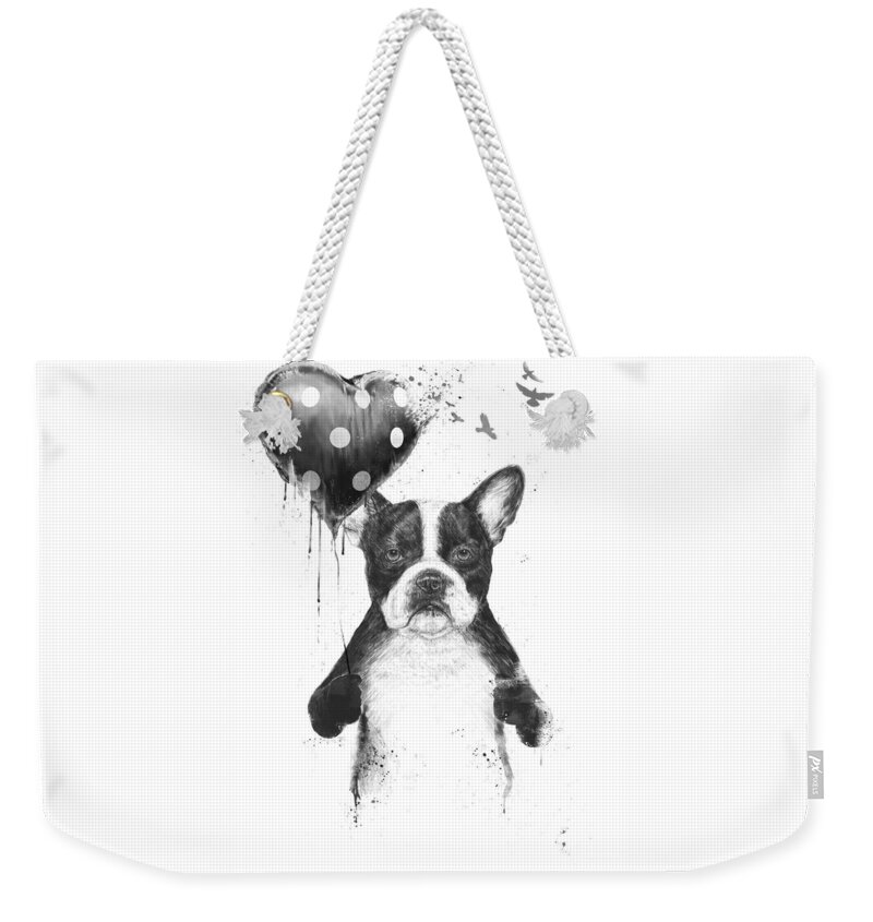 Bulldog Weekender Tote Bag featuring the mixed media My heart goes boom by Balazs Solti