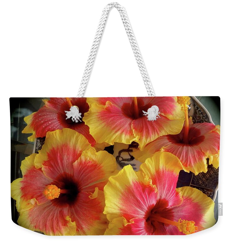 Hibiscus Weekender Tote Bag featuring the painting My Hibiscus Garden by Jenny Lee