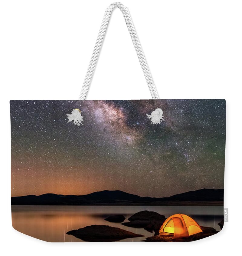 Milky Way Weekender Tote Bag featuring the photograph My Million Star Hotel by Darren White