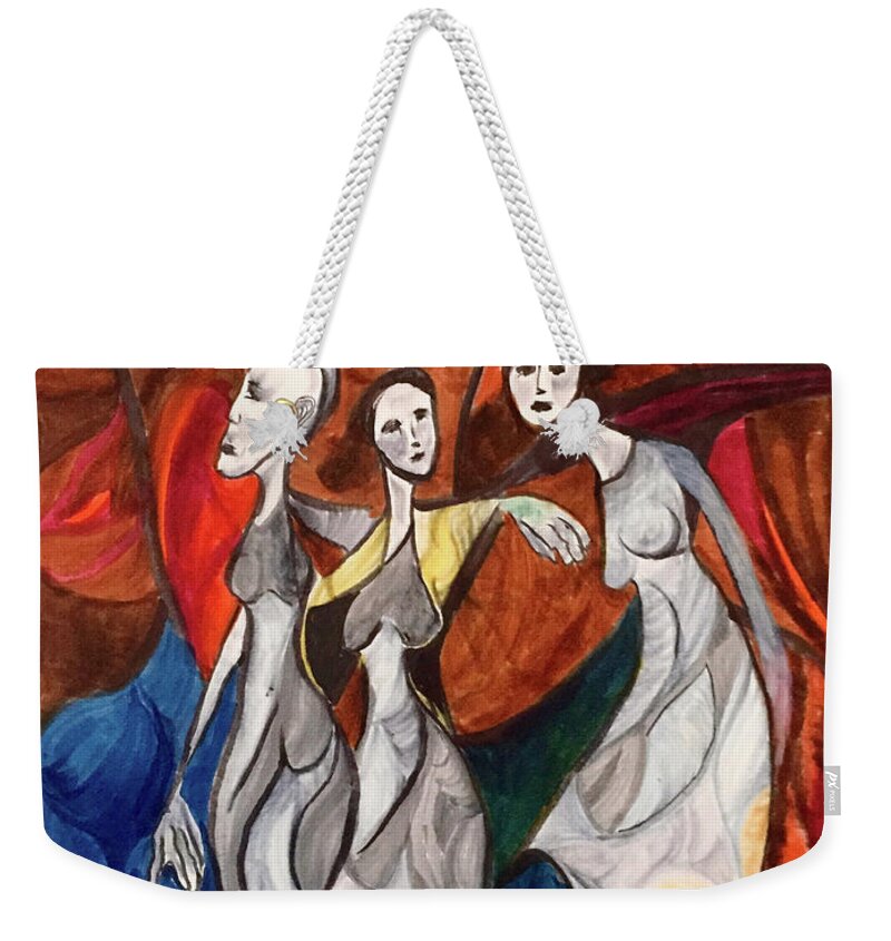 Contemporary Weekender Tote Bag featuring the drawing My Muses by Dennis Ellman