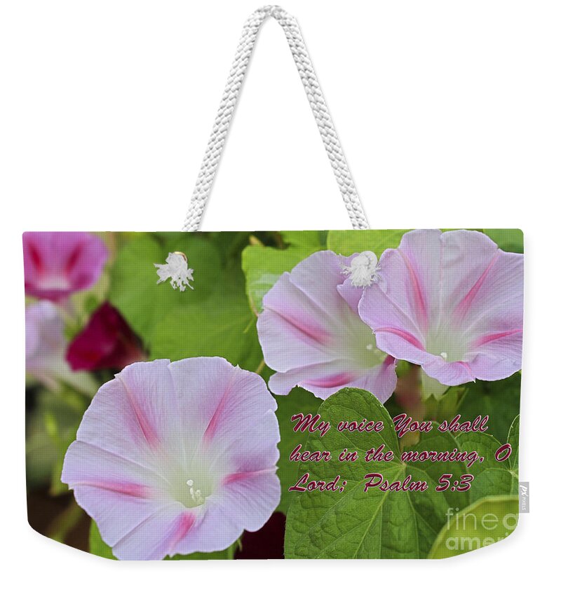 Morning Glories Weekender Tote Bag featuring the photograph My Voice by Barbara Dean