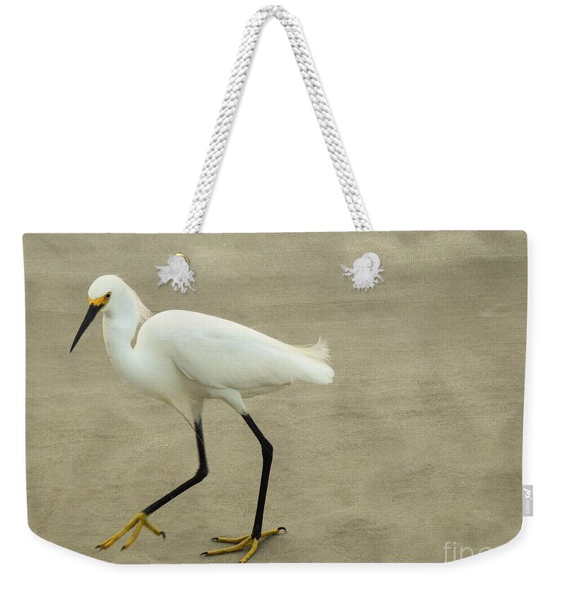 Snowy Egret Weekender Tote Bag featuring the photograph My Yellow Shoes by Jan Gelders