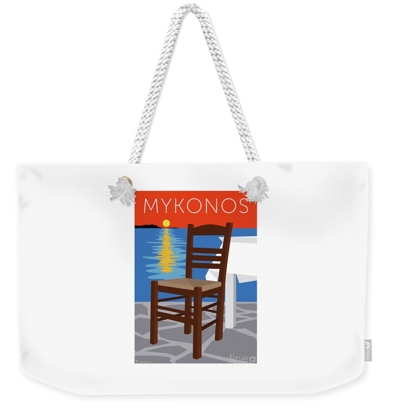 Mykonos Weekender Tote Bag featuring the digital art MYKONOS Empty Chair - Orange by Sam Brennan