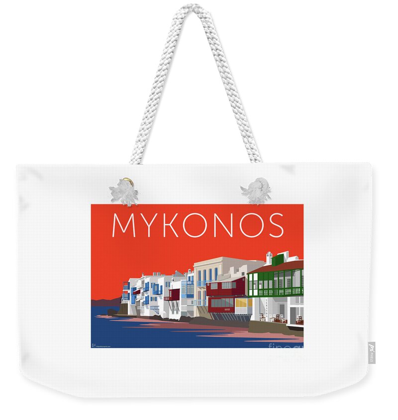 Mykonos Weekender Tote Bag featuring the digital art MYKONOS Little Venice - Orange by Sam Brennan