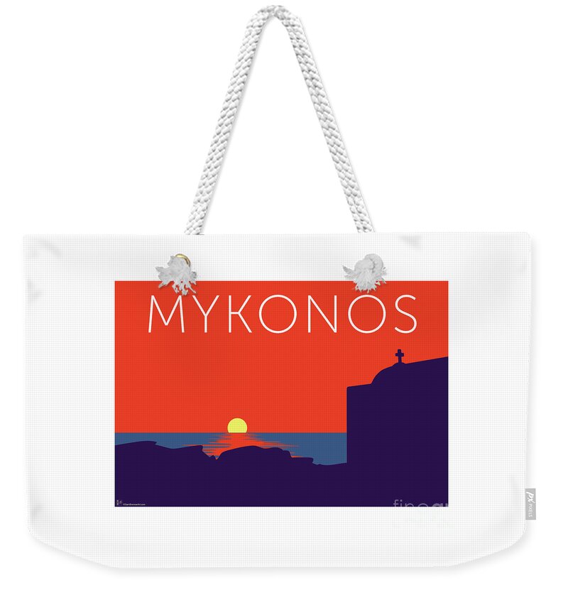 Mykonos Weekender Tote Bag featuring the digital art MYKONOS Sunset Silhouette - Orange by Sam Brennan