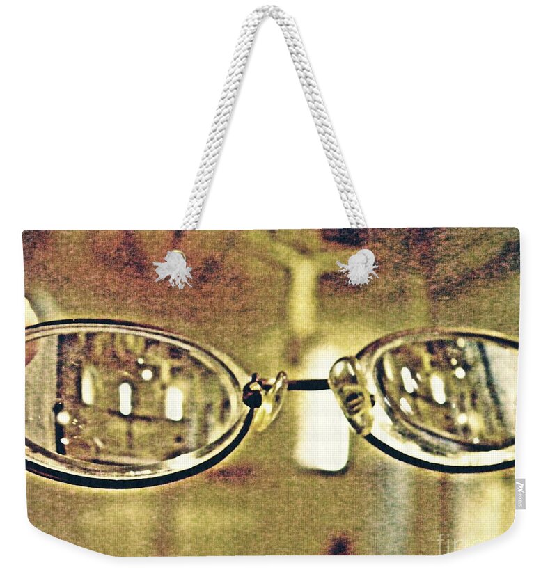 Glasses Weekender Tote Bag featuring the photograph Myopia at the Museum by Sarah Loft