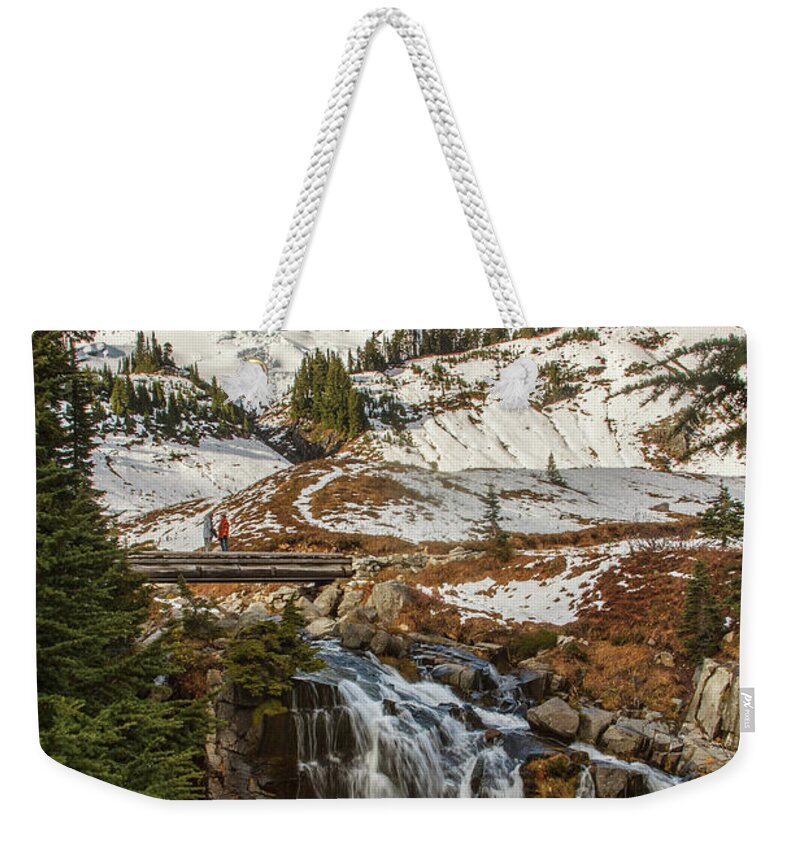 Mt. Rainier Weekender Tote Bag featuring the photograph Myrtle Falls, Mt Rainier by Tony Locke