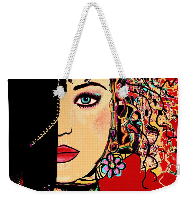 Woman Weekender Tote Bag featuring the mixed media Mysterious Gaze by Natalie Holland