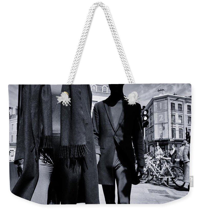 Mysterious Weekender Tote Bag featuring the photograph Mysterious Men Dressed in Black Brick Lane by John Williams