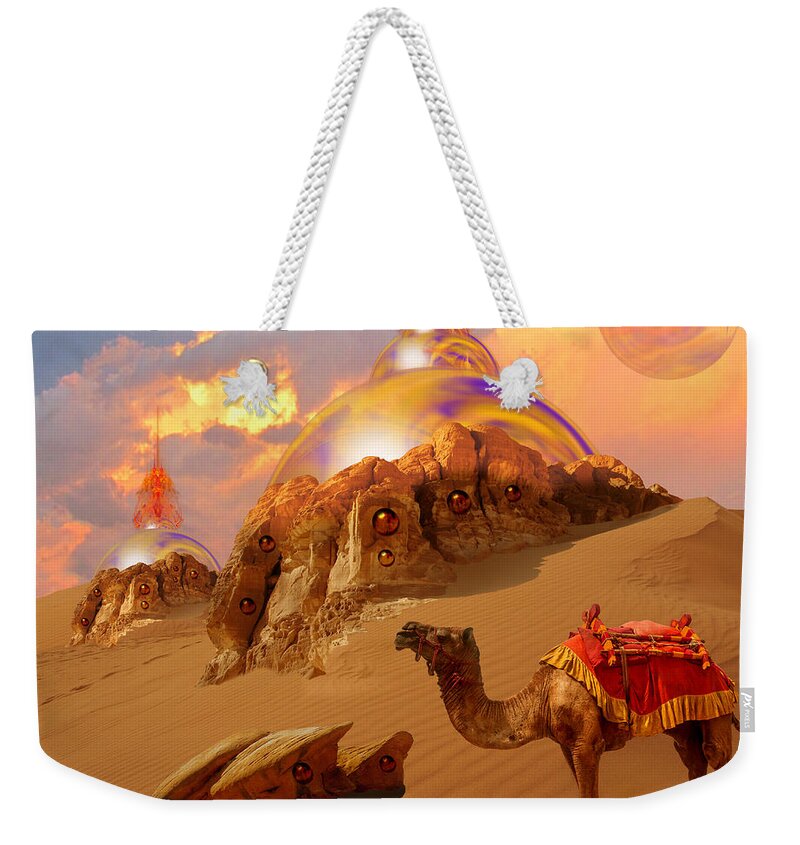 Sci-fi Weekender Tote Bag featuring the digital art Mystic desert by Alexa Szlavics
