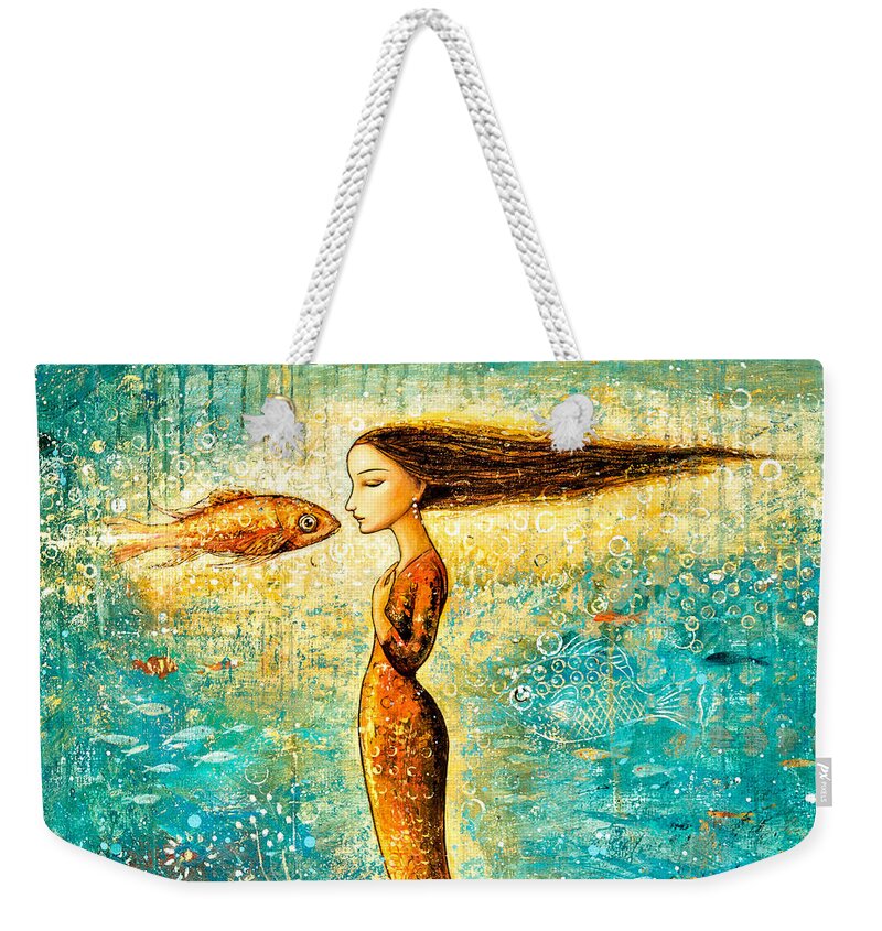 Mermaid Art Weekender Tote Bag featuring the painting Mystic Mermaid IV by Shijun Munns