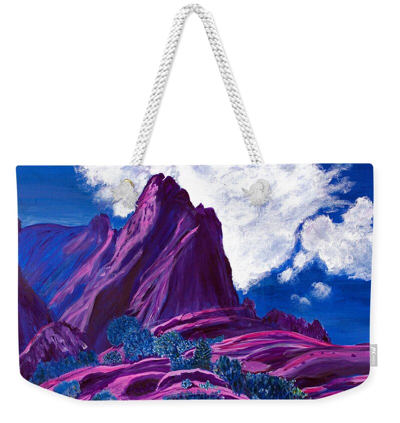 Mountain Weekender Tote Bag featuring the painting Mystic Mountain 20x24 by Santana Star