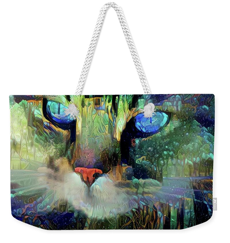 Cats Weekender Tote Bag featuring the digital art Mystical Cat Art by Peggy Collins