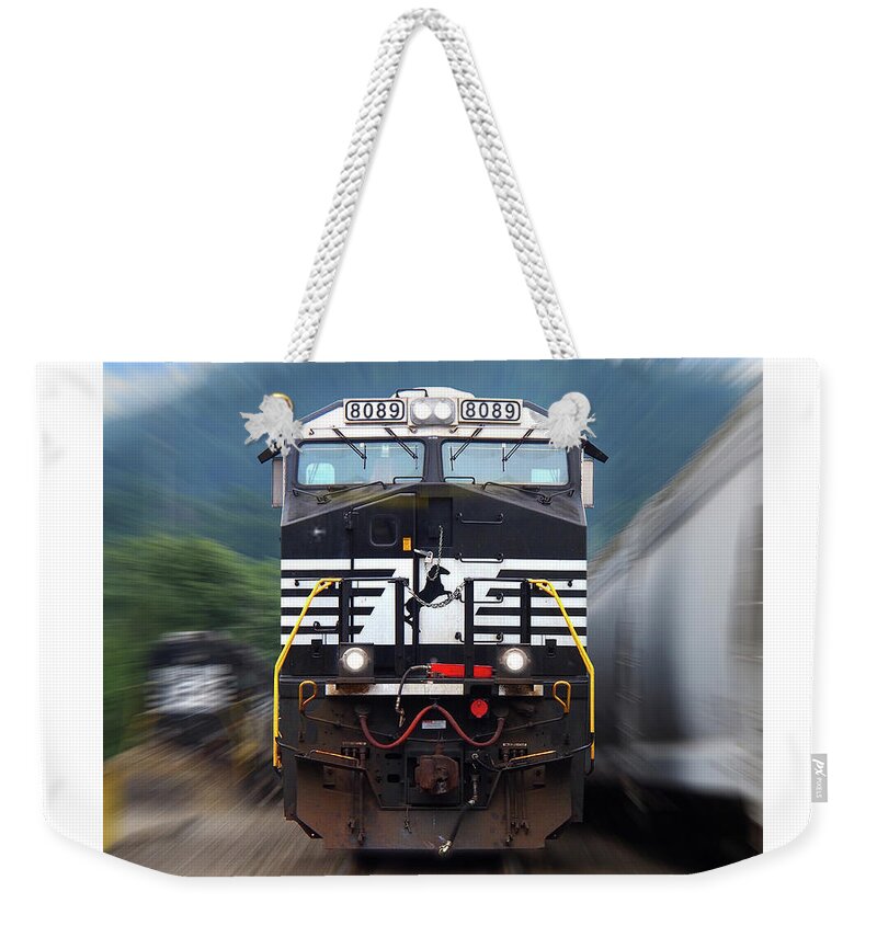 Railroad Weekender Tote Bag featuring the photograph N S 8089 On The Move by Mike McGlothlen