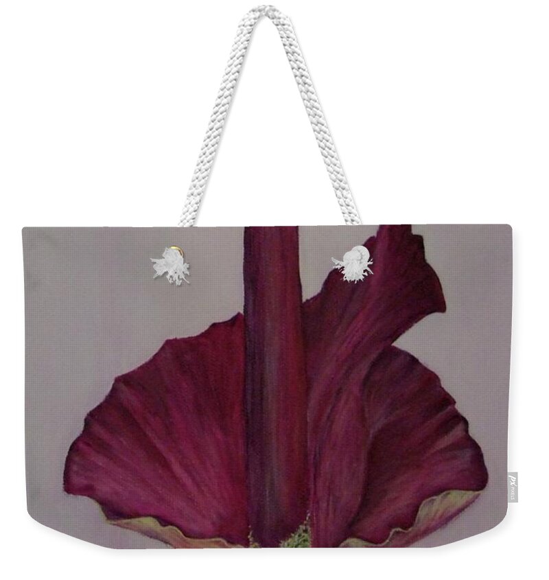 Voodoo Lily Weekender Tote Bag featuring the painting VooDoo Lily 2a by Mary Deal