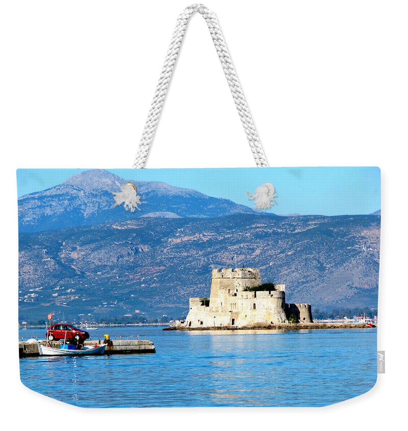 A Harbor Fortress Weekender Tote Bag featuring the photograph Naflion Greece Harbor Fortress by Phyllis Kaltenbach