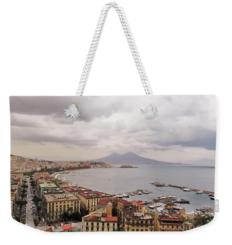 Naples Weekender Tote Bag featuring the photograph Naples with Vesuvius by Laurie Morgan