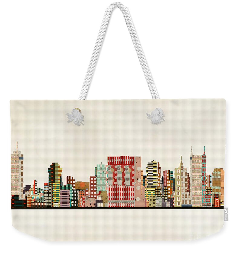Nashville Weekender Tote Bag featuring the painting Nashville Skyline by Bri Buckley