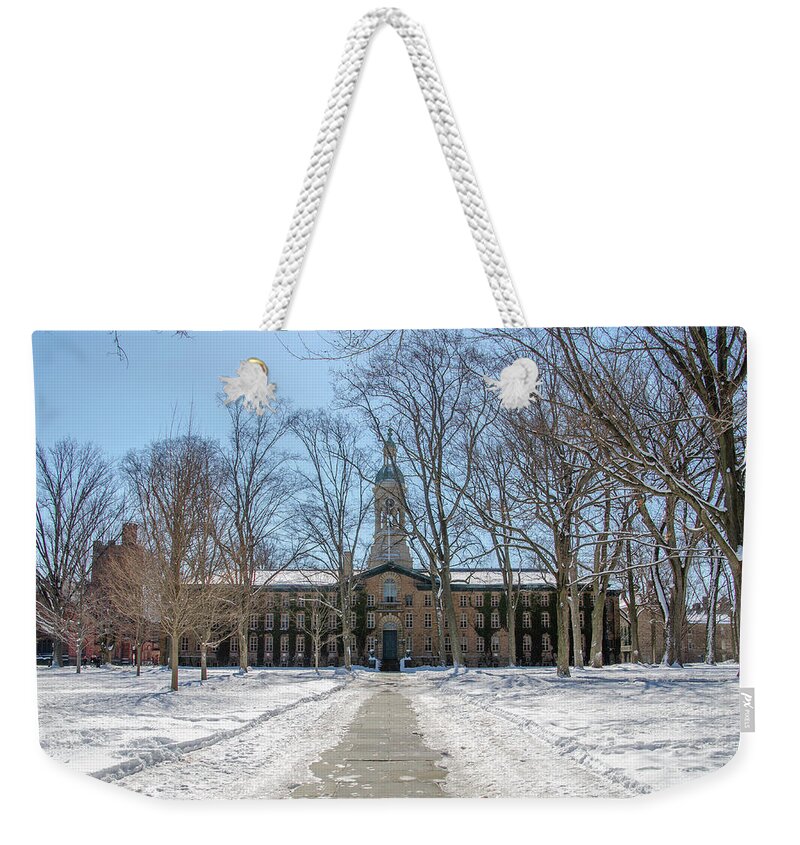 Princeton Weekender Tote Bag featuring the photograph Nassau Hall In The Snow - Princeton University by Bill Cannon