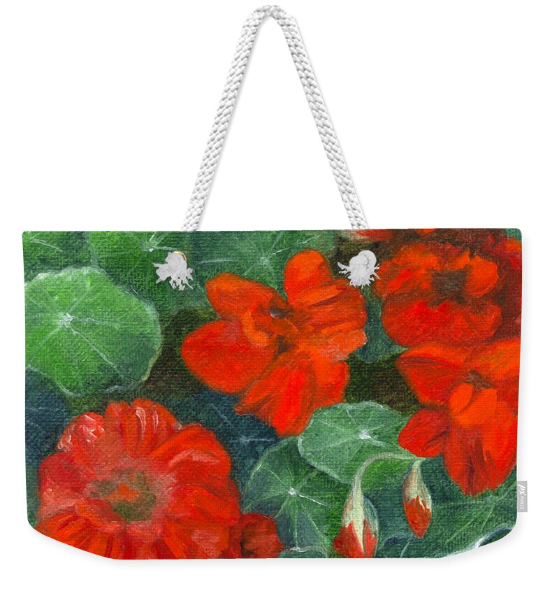 Flowers Weekender Tote Bag featuring the painting Nasturtiums by FT McKinstry