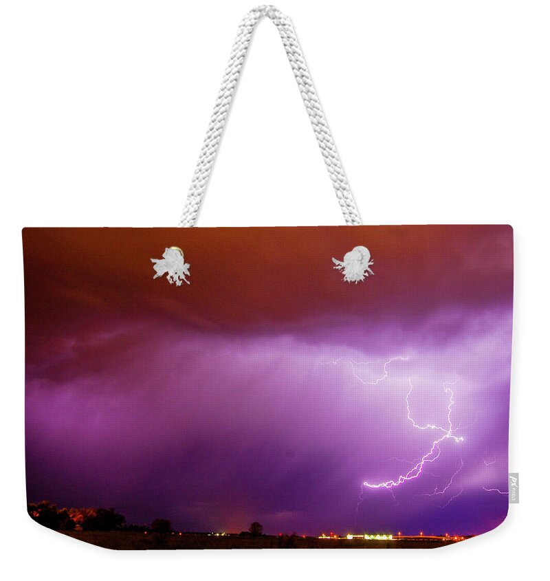 Nebraskasc Weekender Tote Bag featuring the photograph Nasty But Awesome Late Night Lightning 007 by NebraskaSC