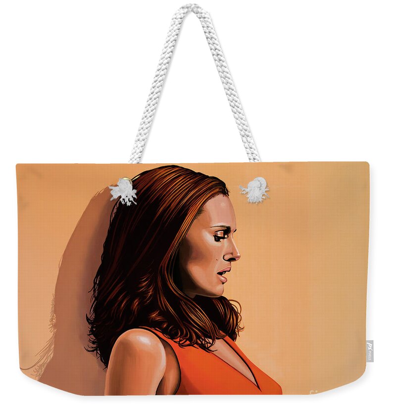 Natalie Portman Weekender Tote Bag featuring the painting Natalie Portman 2 by Paul Meijering