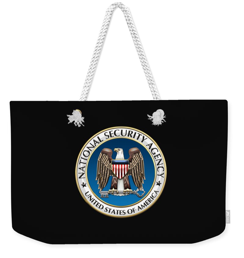 'military Insignia & Heraldry 3d' Collection By Serge Averbukh Weekender Tote Bag featuring the digital art National Security Agency - N S A Emblem on Black Velvet by Serge Averbukh