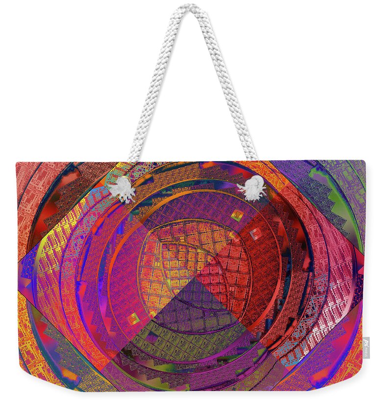 Silicon Valley Weekender Tote Bag featuring the digital art National Semiconductor Silicon Wafer Computer Chips Abstract 5 by Kathy Anselmo