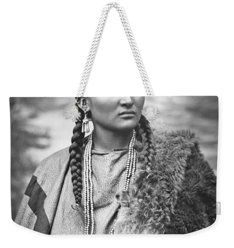 Native American Woman War Chief Pretty Nose Weekender Tote Bag featuring the painting Native American woman war chief Pretty Nose by MotionAge Designs